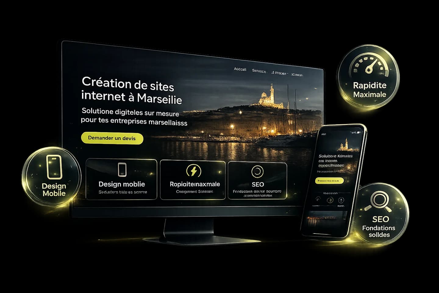 Création de site internet à Marseille — aperçu sur ordinateur et mobile