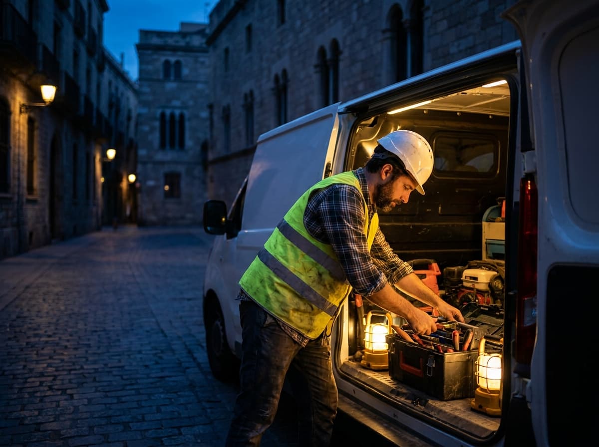 Artisan du BTP chargeant son véhicule d’intervention